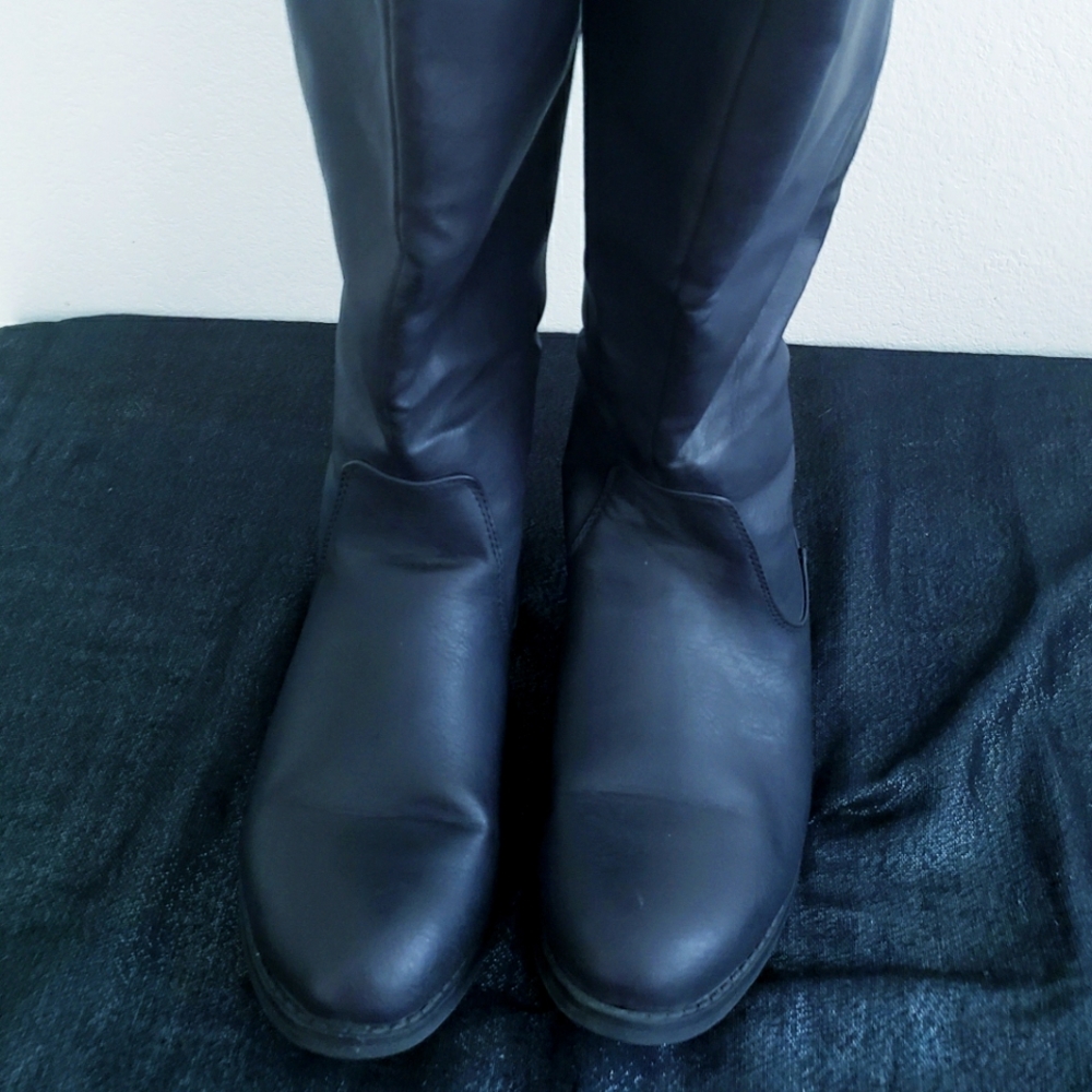 Knee-High Black Faux Leather Wide Calf Boots.